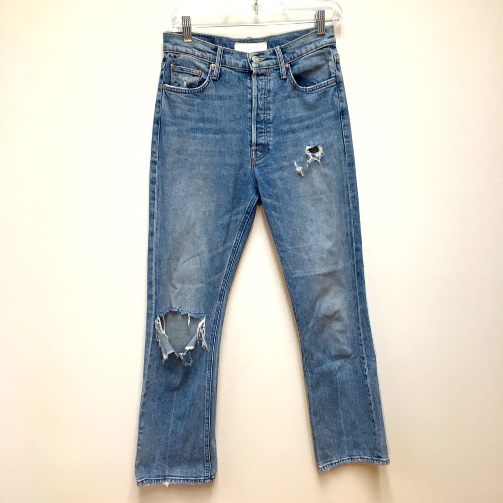 Mother Superior Jeans The Tripper Straight Leg Distressed Button Fly Casual